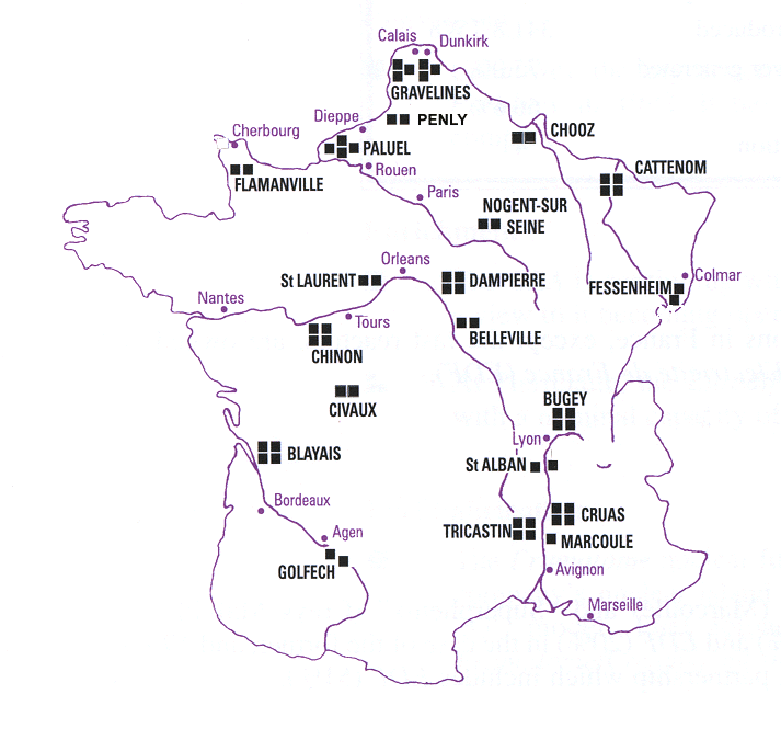 carte réacteurs nucléaires en France